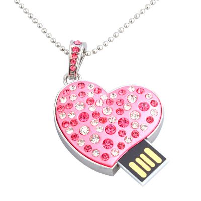 8GB Diamond Heart Pendant USB Memory Stick Pen Drive 