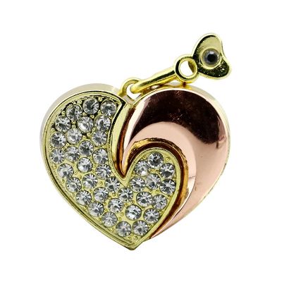 Gold Color Christmas Gift Crystal Heart Shape USB Thumb Drive 